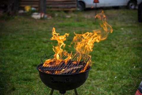 Barbeque flame, open fire in the grill Stock Photos