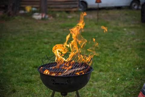 Barbeque flame, open fire in the grill Stock Photos