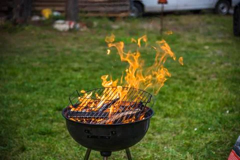Barbeque flame, open fire in the grill Stock Photos