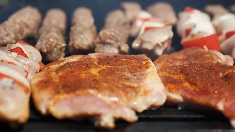 Barbeque on the grill close up Stock Footage 114228364