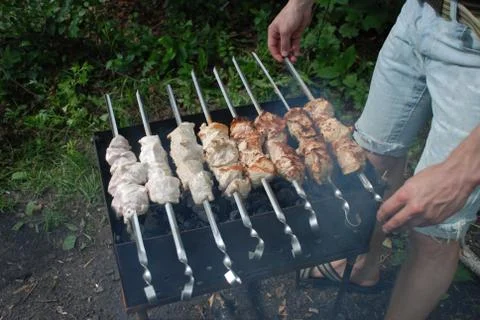 Barbeque meat getting ready stages Stock Photos