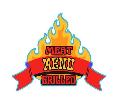 Barbeque meat, grill menu Y2K retro sticker Stock Illustration