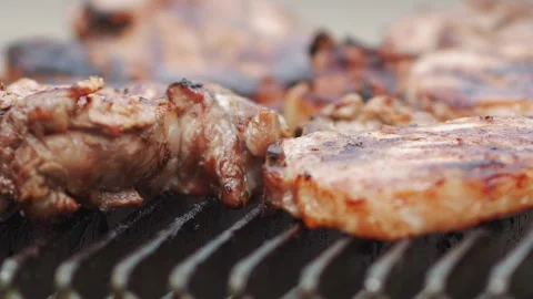 Barbeque meat pieces with red crust Video stock 159292897