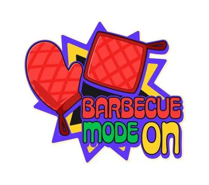 Barbeque mode on, grill menu retro Y2K sticker Stock Illustration