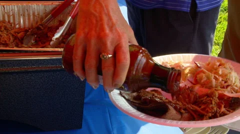 Barbeque sauce and plate Stock Footage 40330058