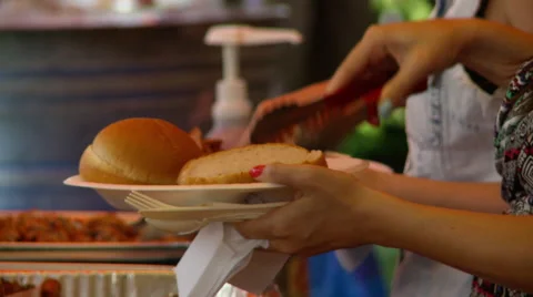 Barbeque serving line Stock Footage 40330379