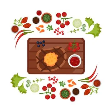 Barbeque Steak on Plate. Vector Illustration Stock Illustration