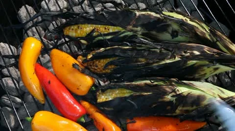 Barbequed corn and peppers Stock Footage 11399652