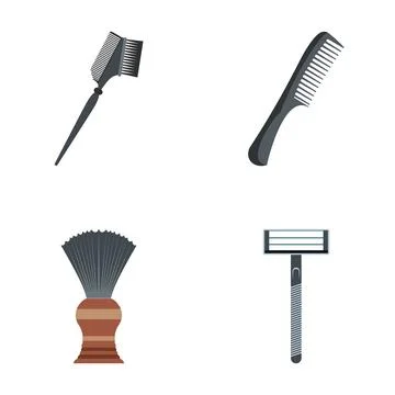 Barber and grooming tools essentials icon collection kit Stock Illustration
