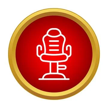 Barber chair flat design icon on red circle Stock Illustration