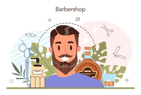 Barber concept. Idea of hair and beard care. Scissors and brush Stock Illustration