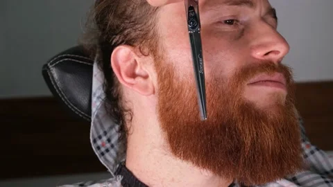 Barber cuts beard Stock Footage 237478330