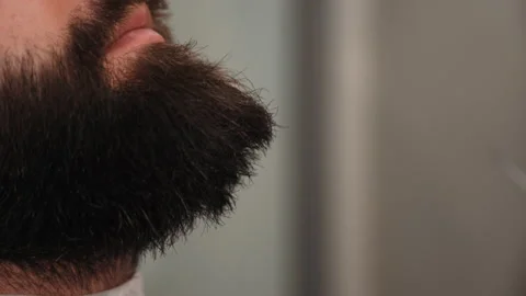 Barber cuts a man's beard with scissors Stock Footage 157621535
