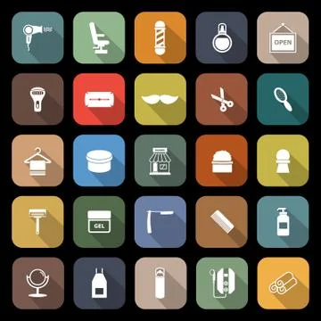 Barber flat icons with long shadow Stock-Illustration
