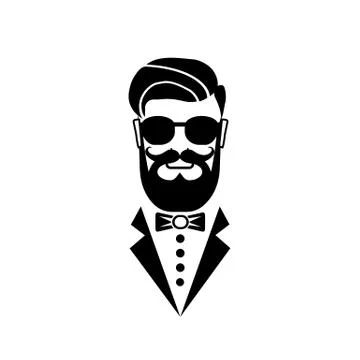 Barber or hipster icon logo in black color isolated on white background. Vect Stock Illustration