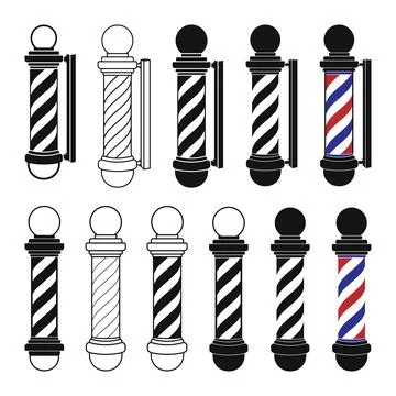 Barber Pole Collection Set Designs Silhouette, Barber Shop Vector SVG Silhouette Stock Illustration