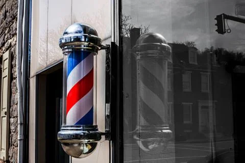 Barber Pole Reflection Stockfoto's
