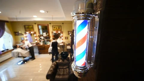 Barber s Pole close-up on the background of barbershop Stock Footage 104016538