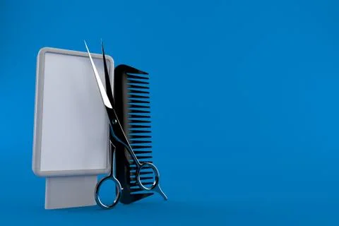 Barber scissors with blank billboard Stock Illustration