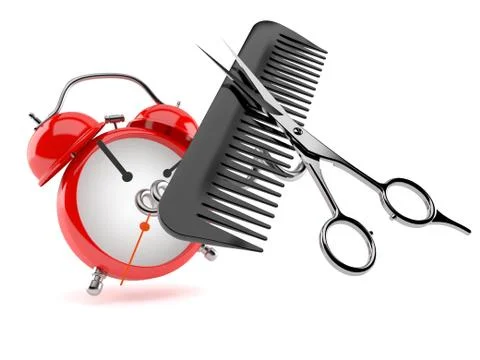 Barber scissors with comber with alarm clock Stock Illustration
