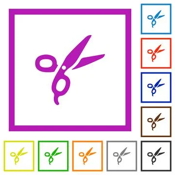 Barber scissors flat framed icons Stockillustratie