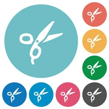 Barber scissors flat round icons Stock Illustration