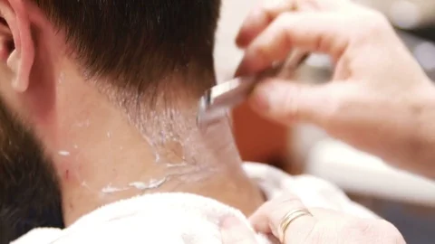 Barber shaving neck Stock Footage 71394004