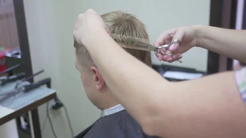 Barber shears head haired man Stock Footage