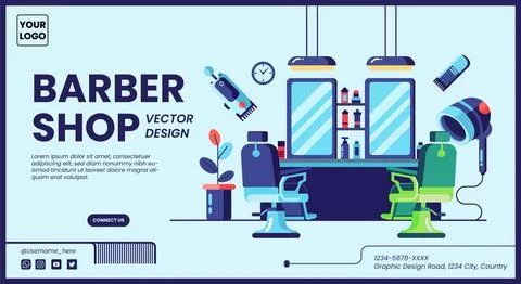Barber Shop Advertisement Flat Design Salon Vector Illustration Stock Illustration