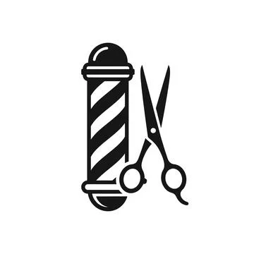 Barber shop classic pole with scissors black silhouette icon design graphic. Stock Illustration