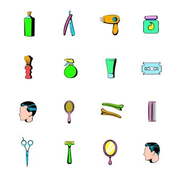 Barber shop elements icons set cartoon Stock Illustration
