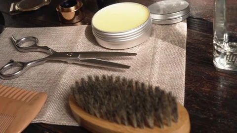 Barber shop grooming accessories Stock Footage 123729740