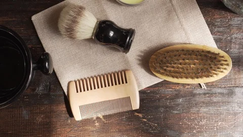 Barber shop grooming accessories Stock Footage 123729753