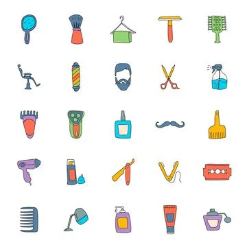 Barber shop hand drawn linear doodles Illustrazione stock