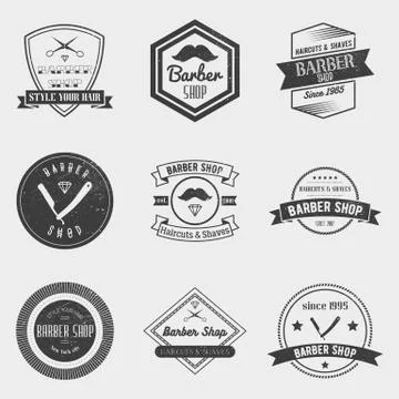 Barber shop logo vector set in vintage style. Design elements, labels, badges Stock Illustration