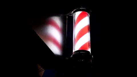 Barber Shop Pole at Night with Reflection Stock Footage 239555935