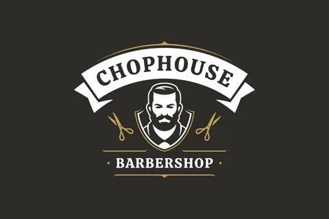 Barber Shop Retro Logo with Vintage Shield Design and Scissors Elements イラスト素材