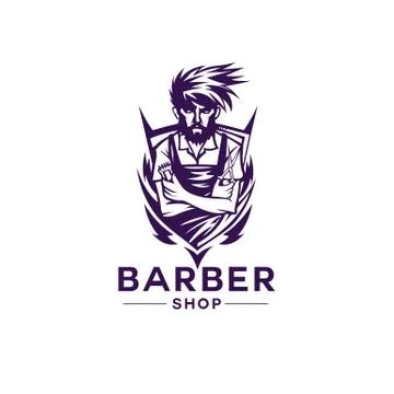 Barber shop shield logo vector illustration. Stock Illustration