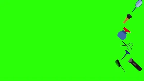 Barber shop tools flat elements animation on green screen Stock Footage 151807749