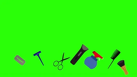 Barber shop tools flat elements animation on green screen Stock Footage 151807750