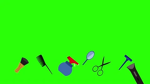 Barber shop tools flat elements animation on green screen Stock Footage 151807751