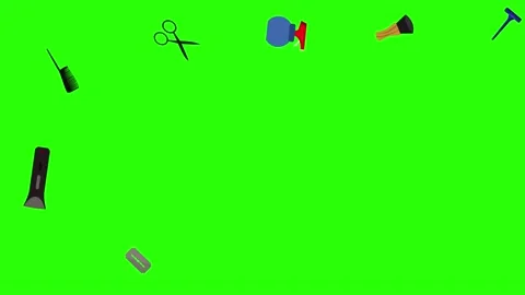 Barber shop tools flat elements animation on green screen Stock Footage 151807752