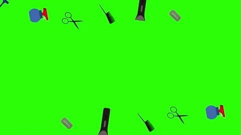 Barber shop tools flat elements animation on green screen Stock Footage 151807754