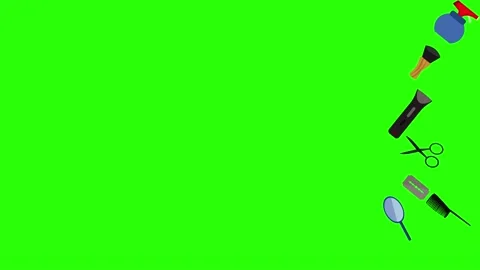 Barber shop tools flat elements animation on green screen Stock Footage 151807756