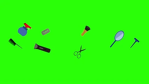 Barber shop tools flat elements animation on green screen Stock Footage 151807757