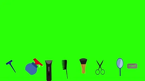 Barber shop tools flat elements animation on green screen Stock Footage 151807758