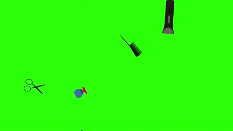 Barber shop tools flat elements animation on green screen Stock Footage 151807762