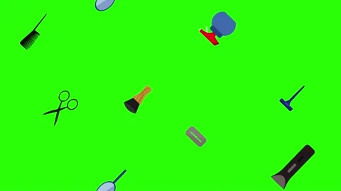 Barber shop tools flat elements animation on green screen Stock Footage 151807763