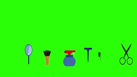 Barber shop tools flat elements animation on green screen Stock Footage 151807764