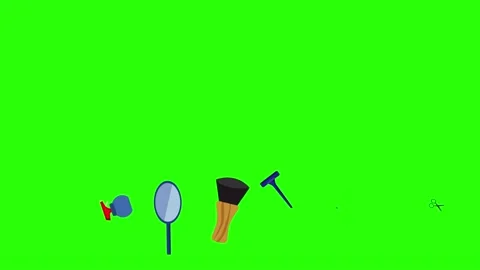 Barber shop tools flat elements animation on green screen Stock Footage 151807765